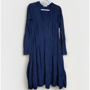 Banana Blue Australia Dress L Navy Crinkle Tiered Lagenlook Flowy **Repaired**